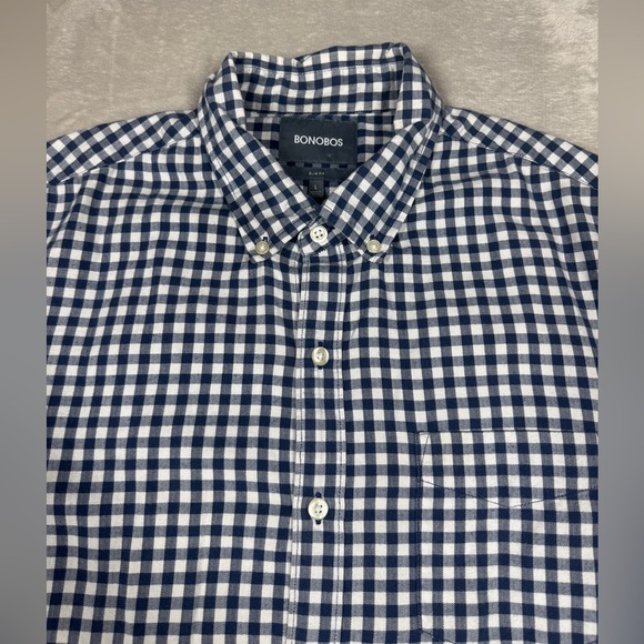 Bonobos Men’s Slim Fit Navy Blue White Gingham Plaid Button Front Shirt Large - Picture 4 of 15
